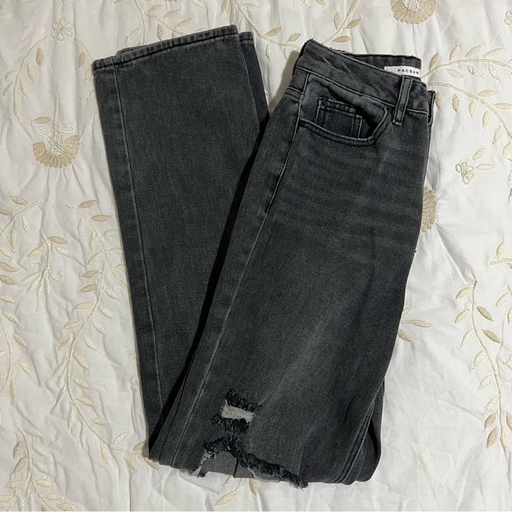 PacSun Dark Gray Flared Distressed 90s Boyfriend Jeans, 25